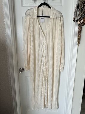 Showpo Cream Plisse maxi Sleeve Shirt Dress